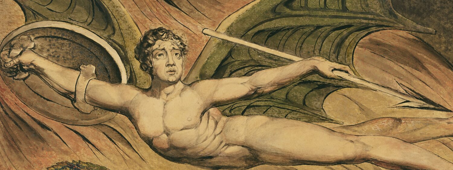 Getty Center Satan Exulting over Eve detail 1795 William Blake. Color print with graphite pen and black ink and watercolor. Getty Museum